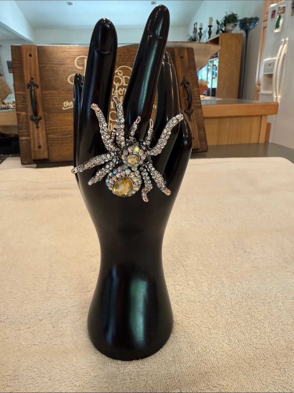 Crystal Spider Statement Ring - Silver with Iridescent Stones